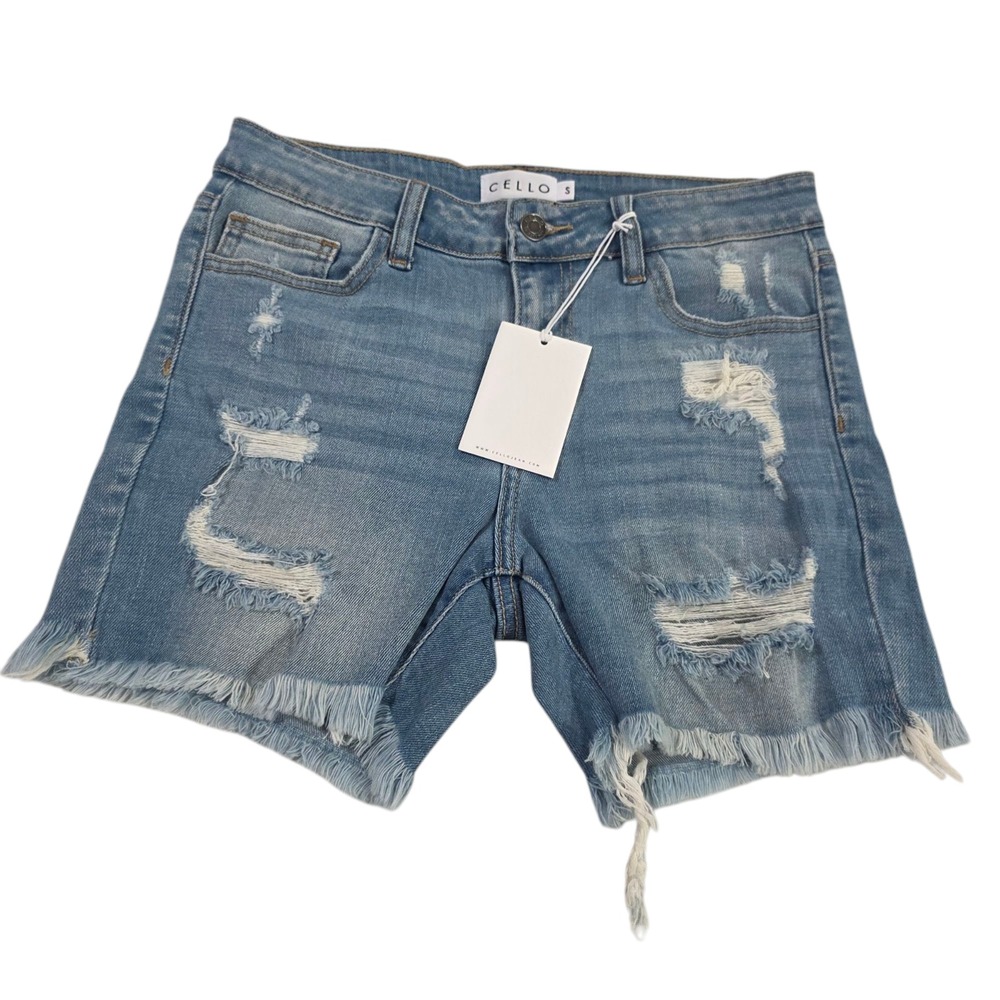 Cello Cut Off Shorts Womens Small Blue Denim Light Wash Distressed Raw Hem Retro